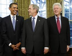 Obama, Bush y Clinton en la Casa Blanca