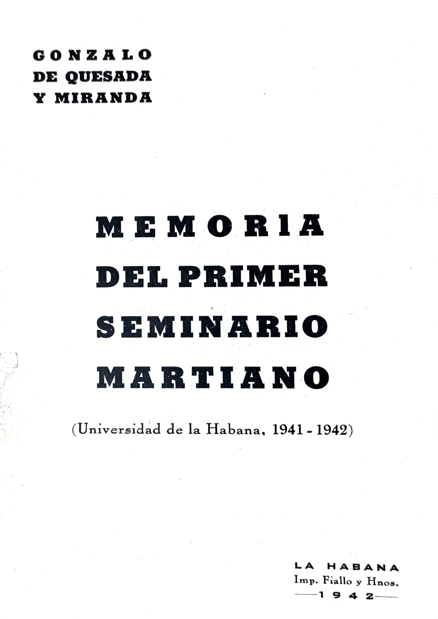 Portada de las Memorias del Primer Seminario Martiano